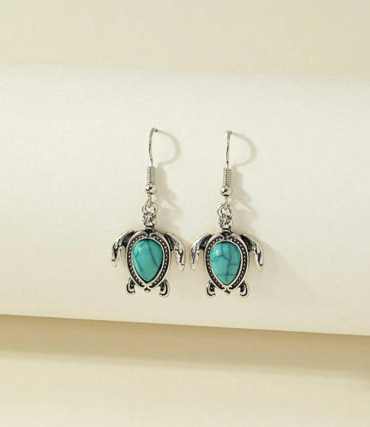 Beautiful Silver and Turquoise Turtle Earrings