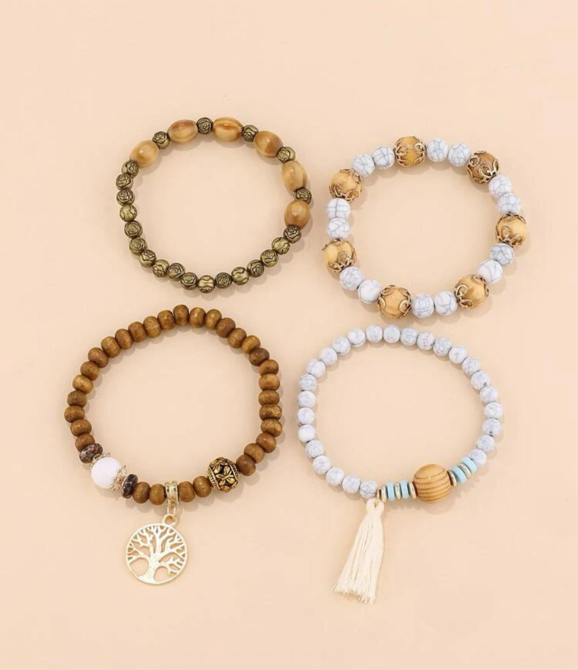 4 Piece Tree of Life Tassel Bracelet