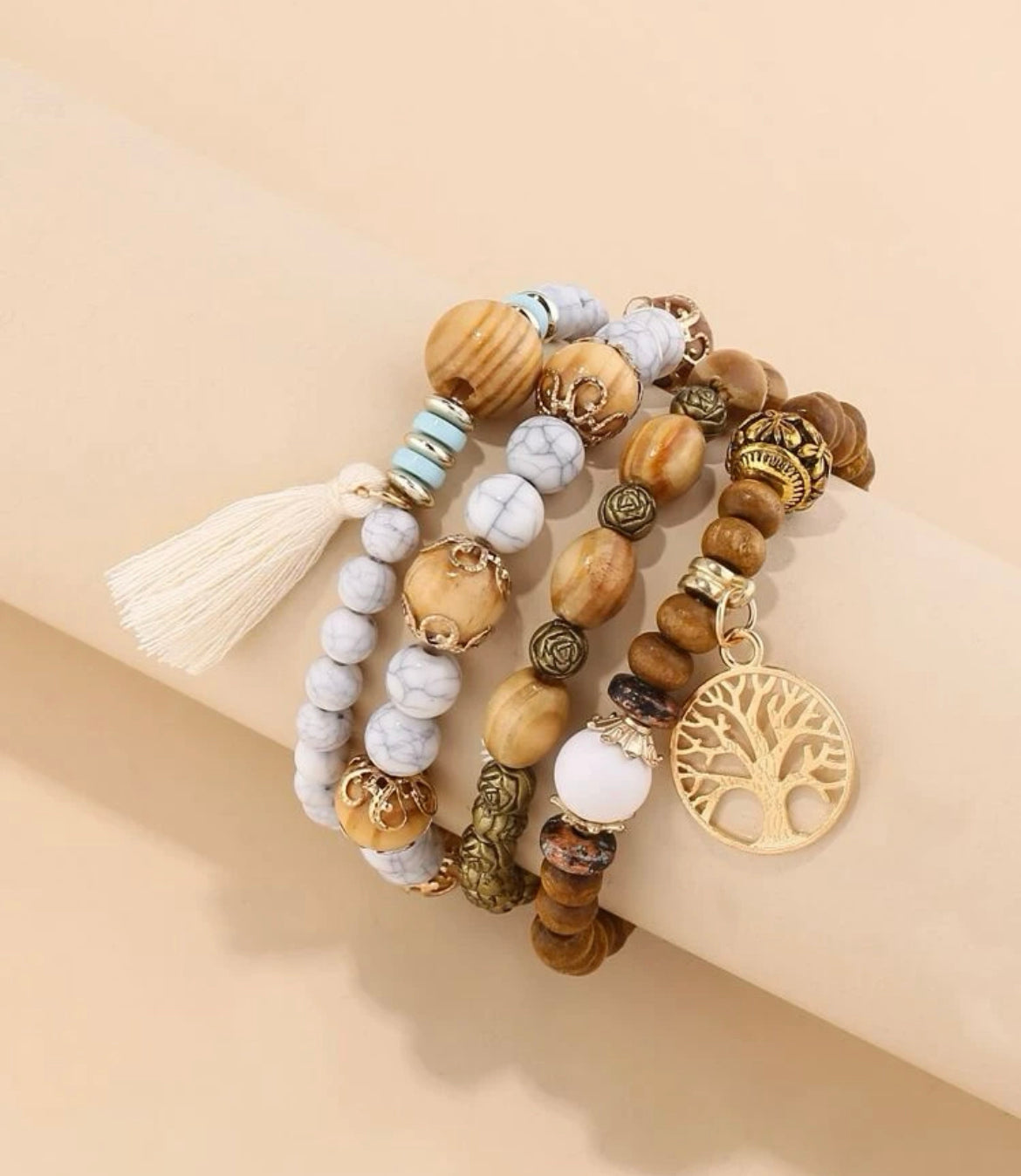 4 Piece Tree of Life Tassel Bracelet