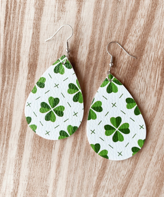 Leather Shamrock Teardrop Earrings