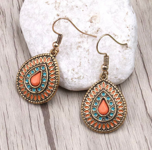 Orange and Blue Boho Earrings