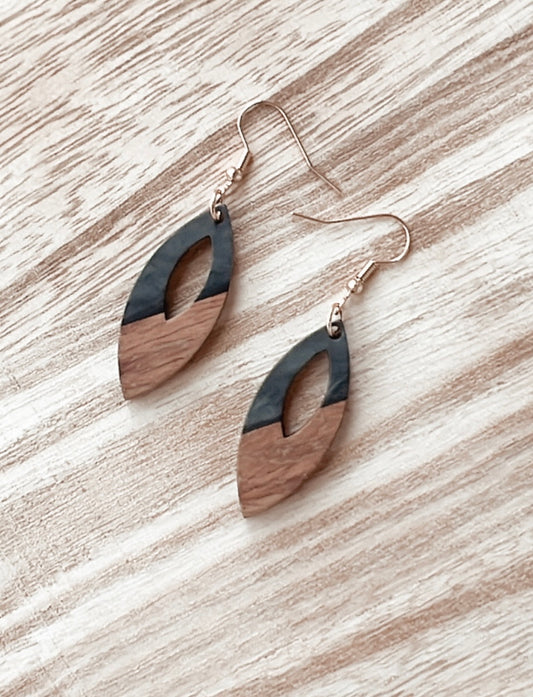 Oval Wood and Charcoal Drop Earrings