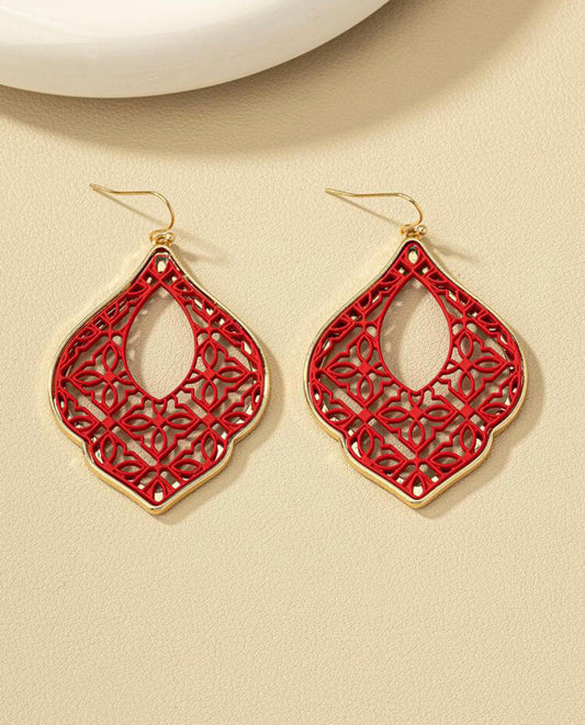 Red Geometric Drop Earrings