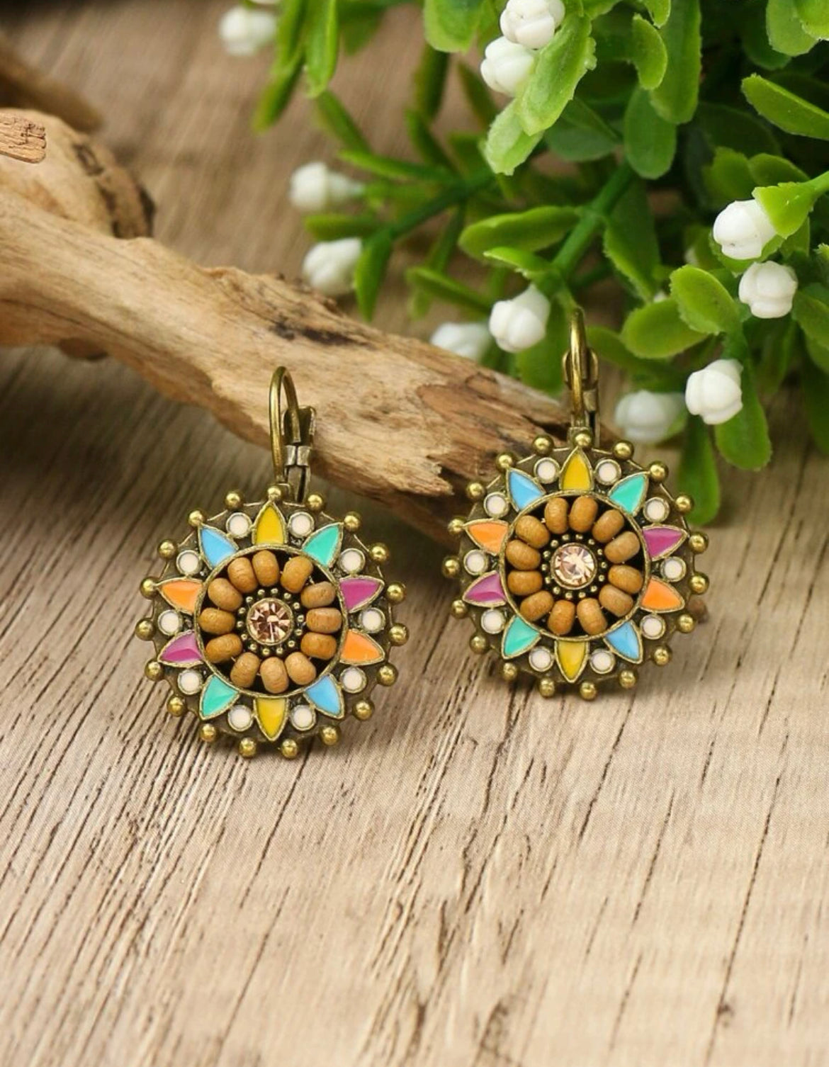 Round Multicolored Floral Huggie Earrings