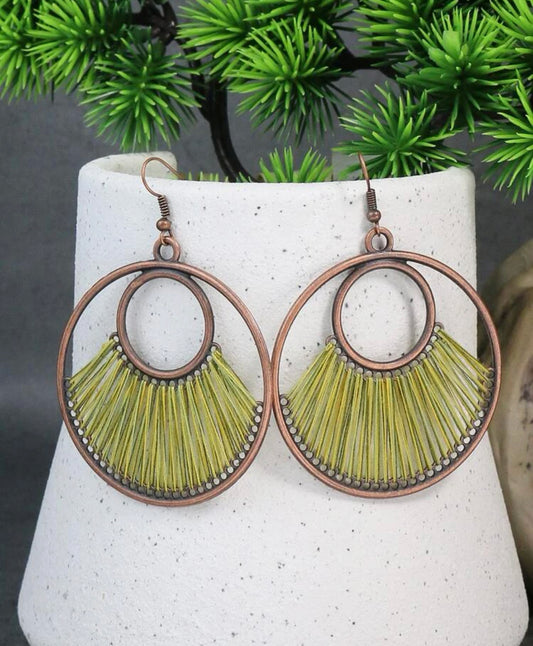 Green Stringed Copper Earrings