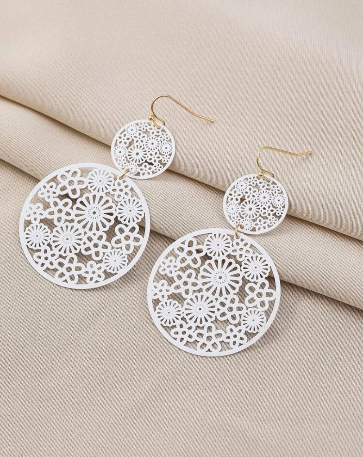 White Boho Floral Drop Earrings