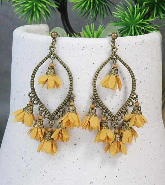 Beautiful Yellow Flower Tassel Earrings