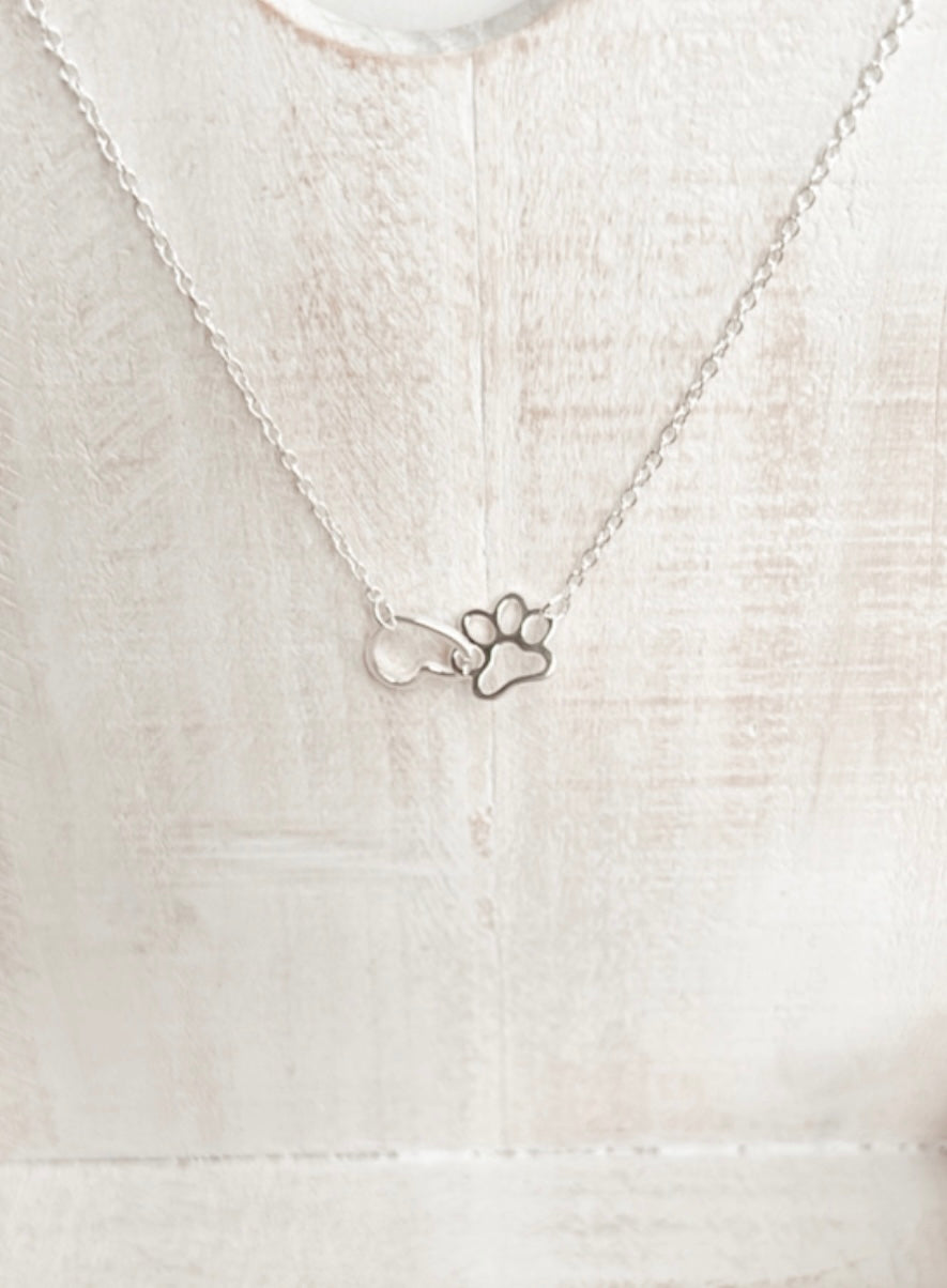 Linked Heart and Paw Dog Pendant Necklace