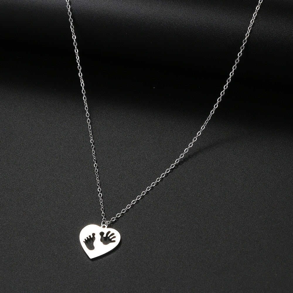 Stainless Steel Necklace with Baby Foot and Hand Print