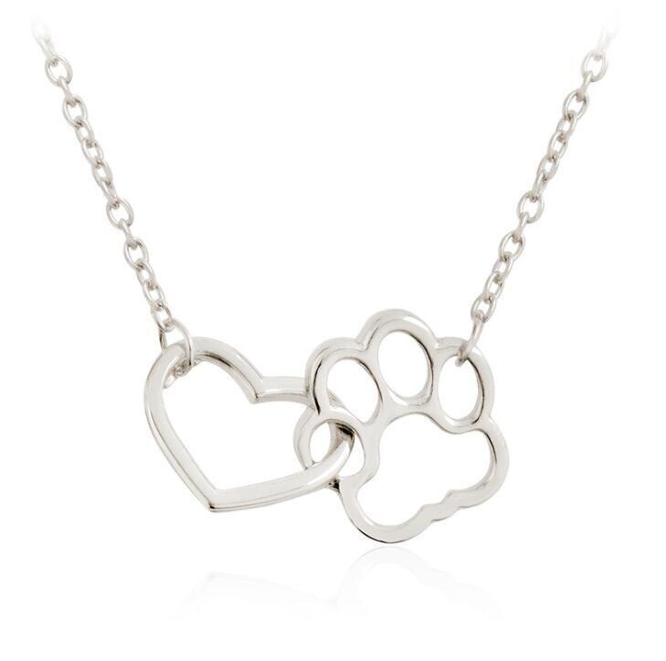 Linked Heart and Paw Dog Pendant Necklace