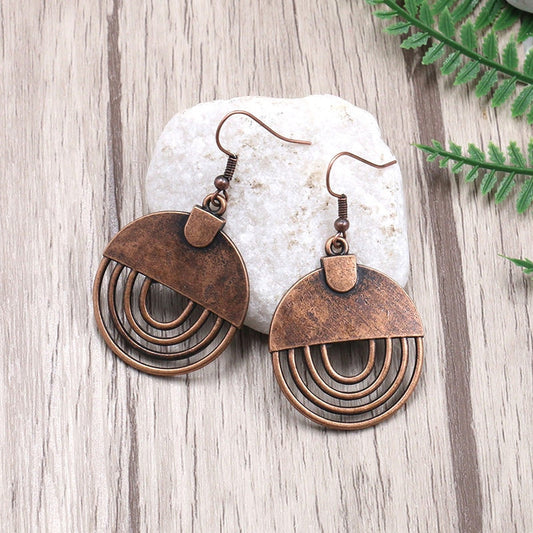 Bohemian Copper Round Drop Earrings