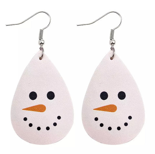 Leather Snowman Drop Earrings