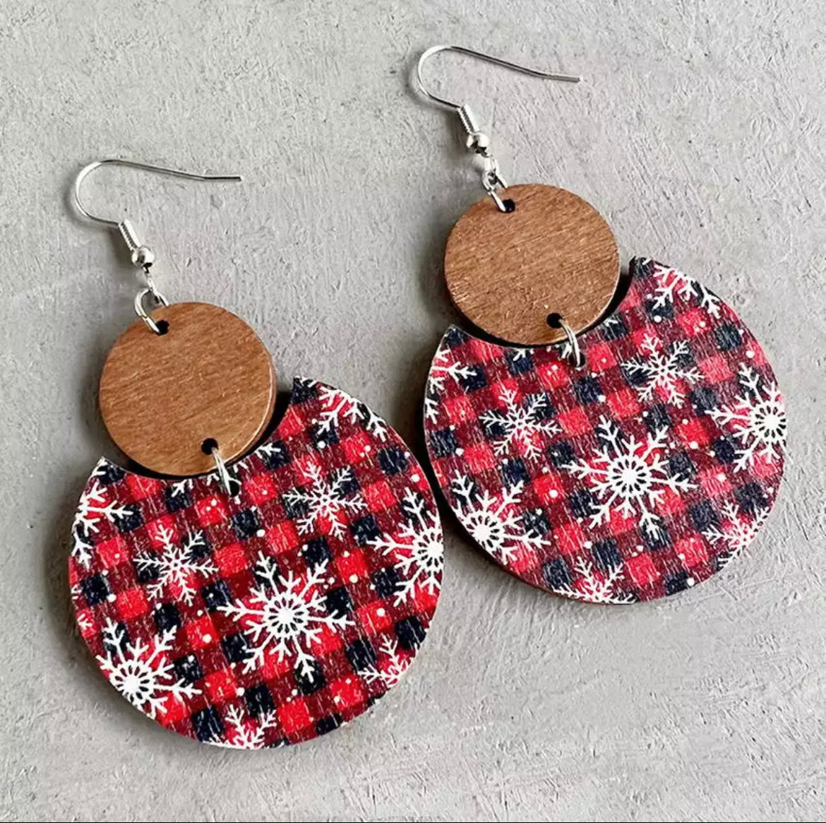 Lovely Wooden Christmas Snowflakes Earrings