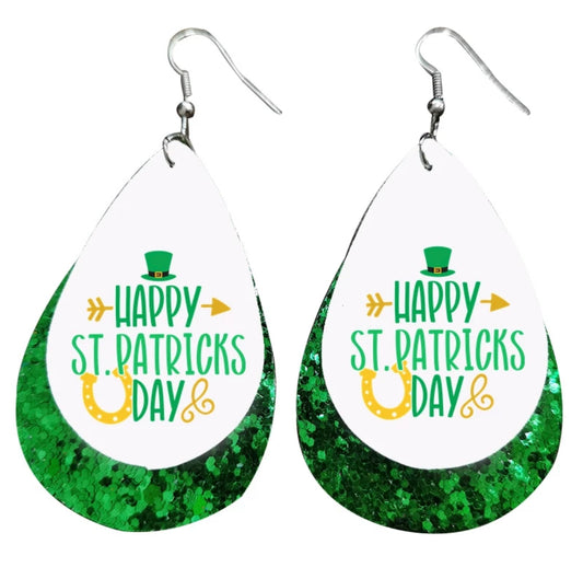 Happy St. Patrick's Day Leather Drop Earrings