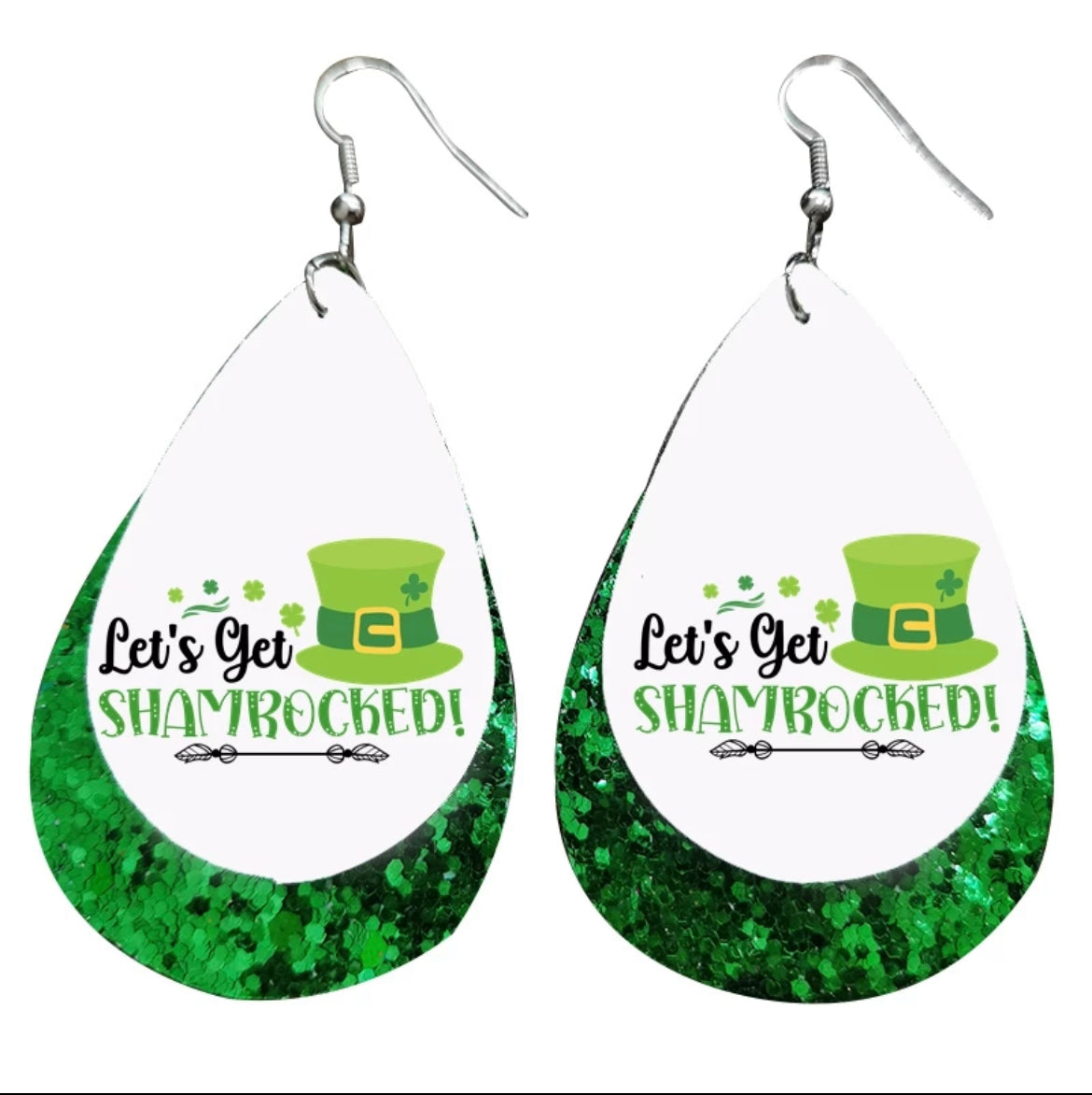 Funny "Let's Get Shamrocked" Leather Drop Earrings