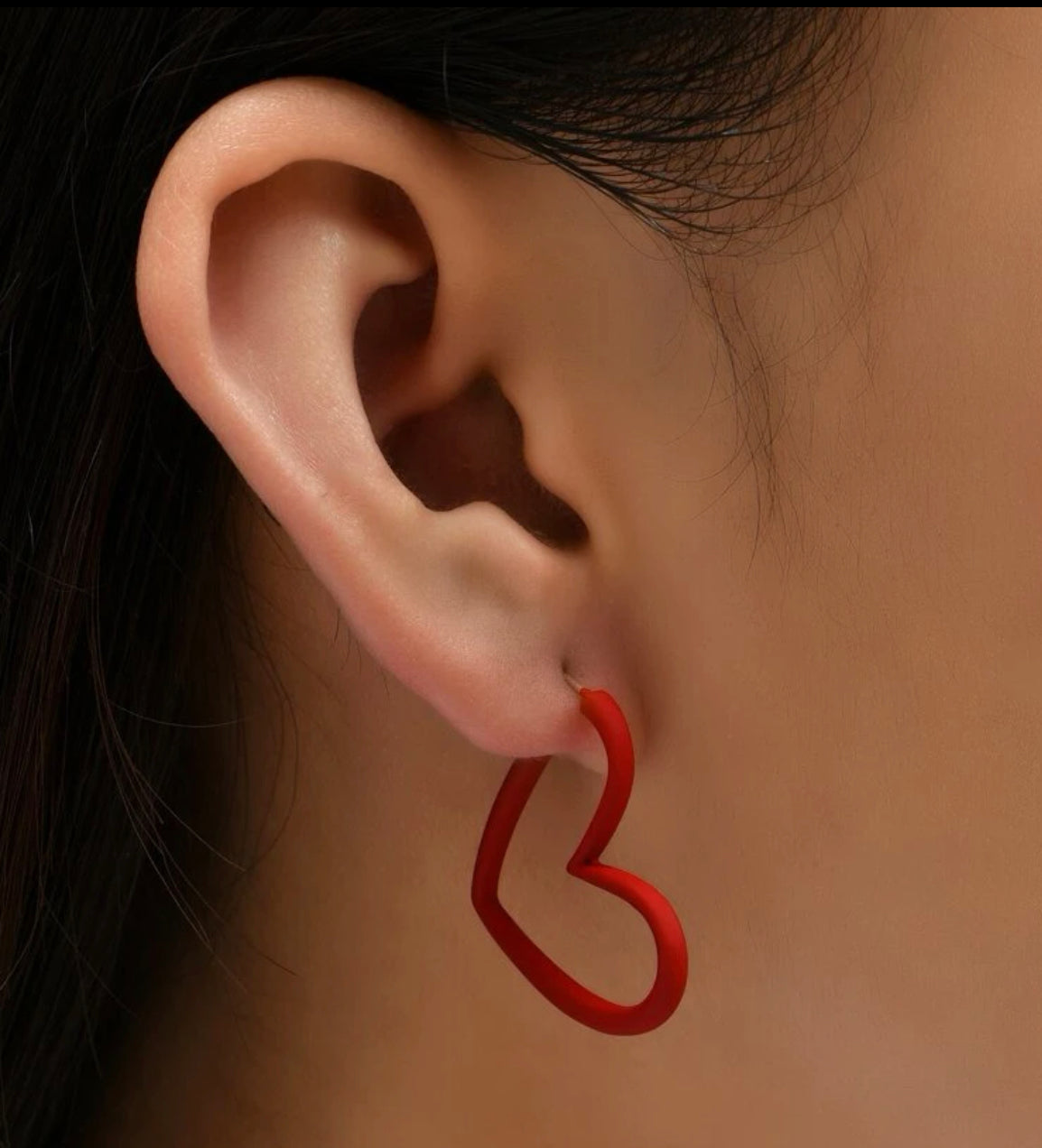 Red Heart Shaped Hoop Earrings