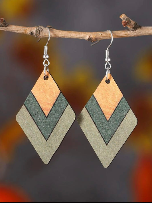 Wooden Rhombus Drop Earrings