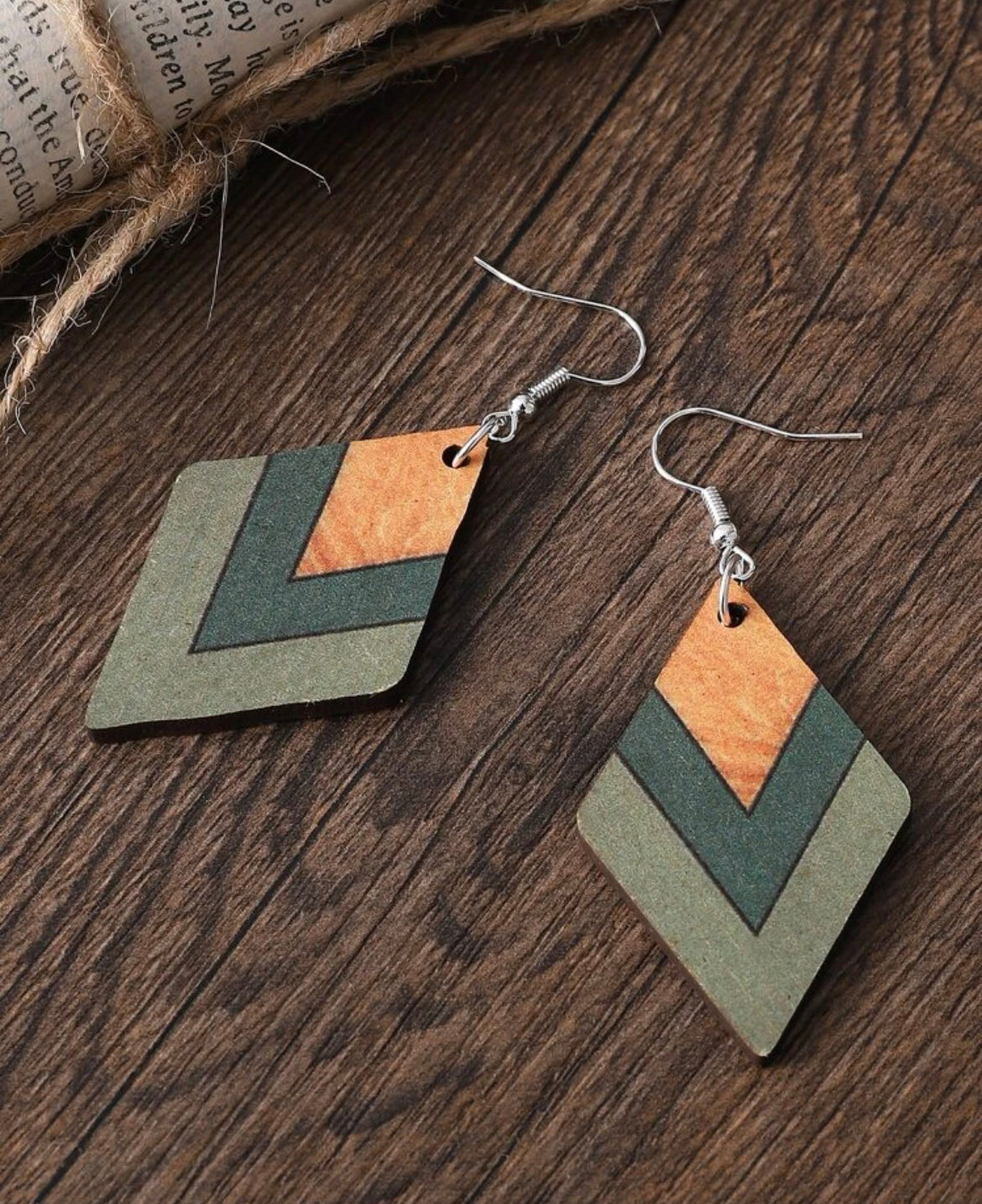 Wooden Rhombus Drop Earrings