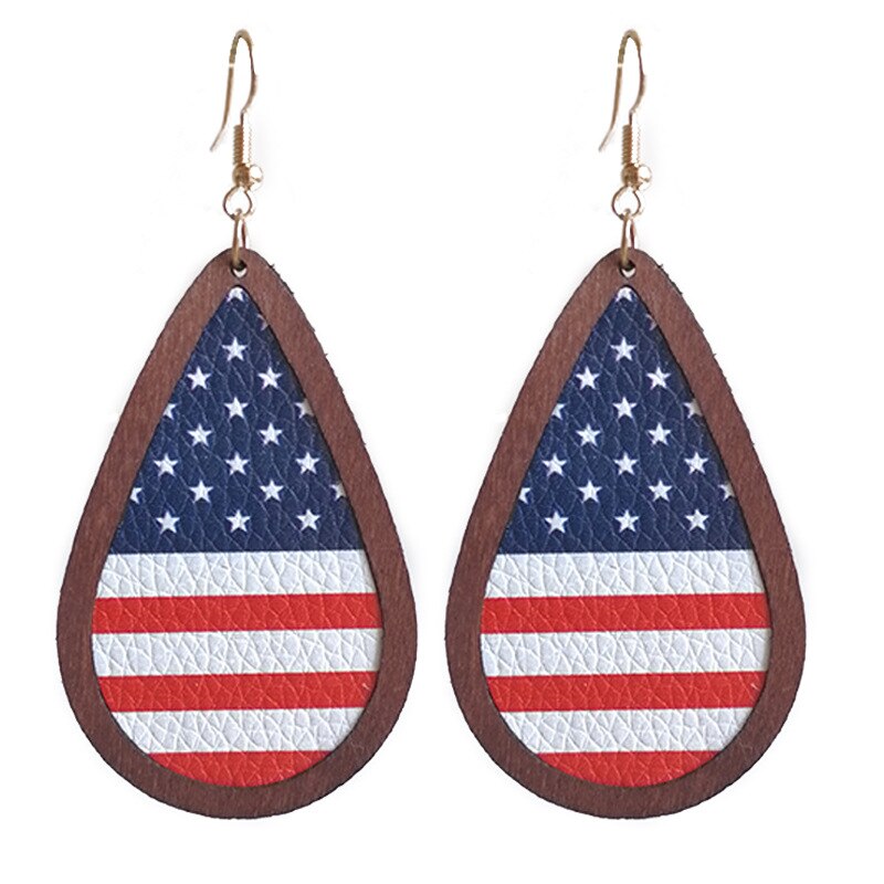 Beautiful Wooden American Flag Drop Earrings