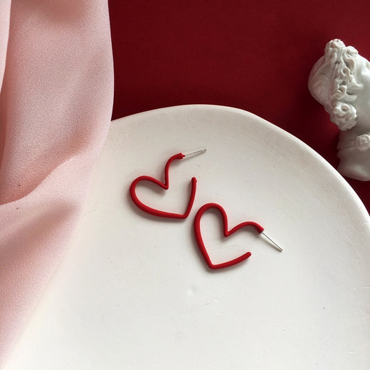 Red Heart Shaped Hoop Earrings