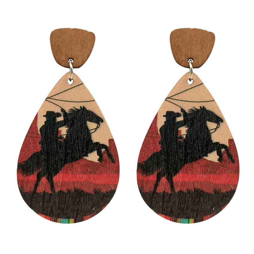 Western Rope Ride Horse Cowboy Teardrop Earrings